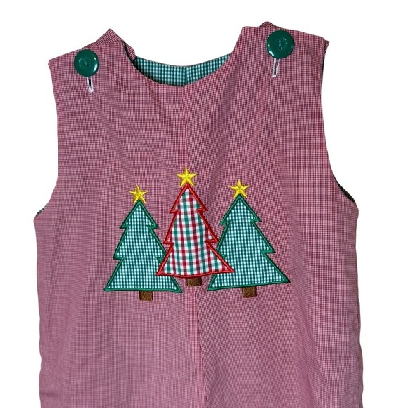 Le Za Me Boys 9M Longall Reversible Jumper Red Plaid Christmas Tree Green Plane - Picture 2 of 9